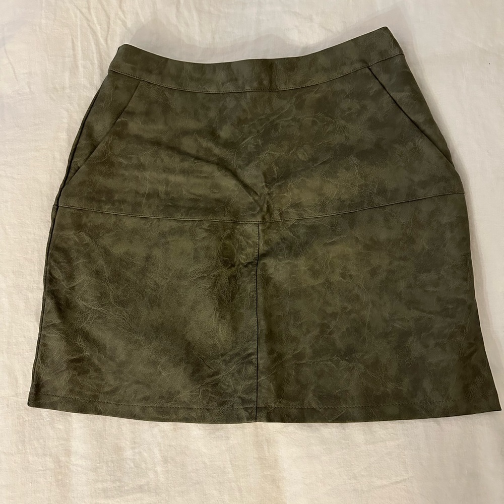 LF Faux Leather Army Green Mini Skirt - 00